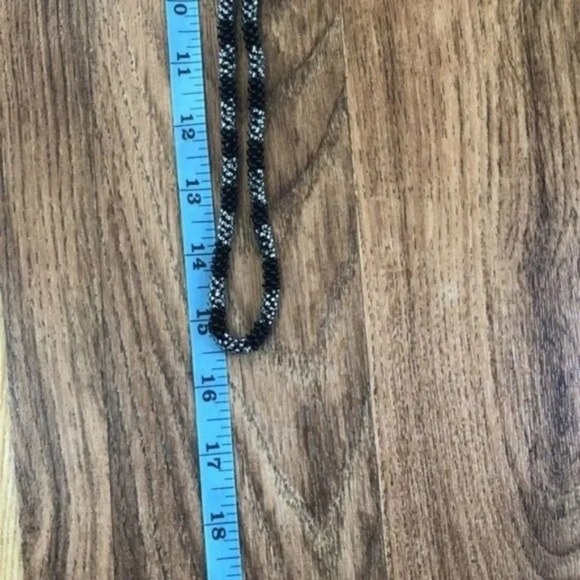 Beaded Necklace Jewelry Fashion Accessory Black Silver Tone Strand - Picture 5 of 6